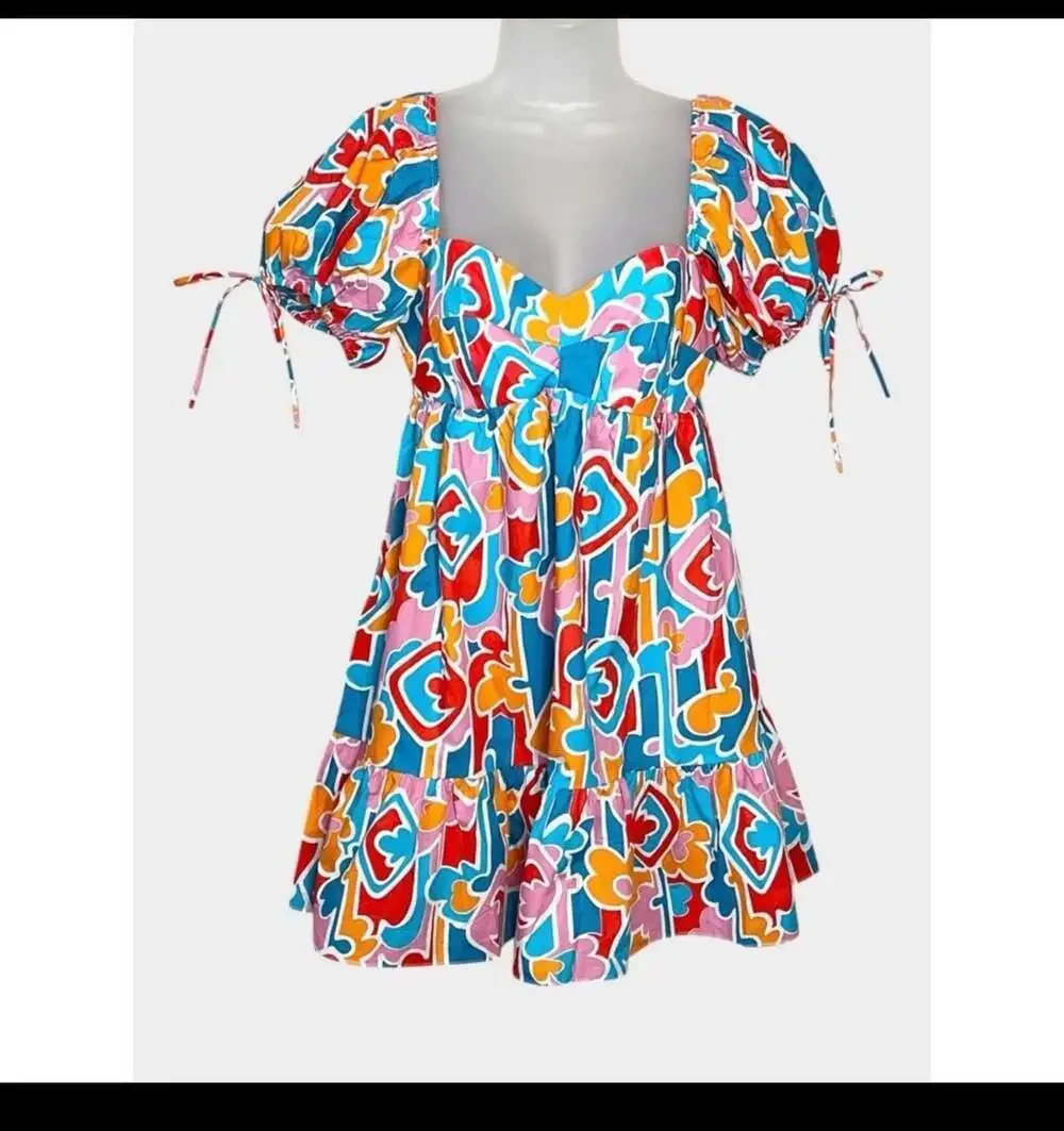 Amanda Uprichard Sicily Dress in Miami Size L Puff Sleeve Mini Dress - Picture 2 of 7